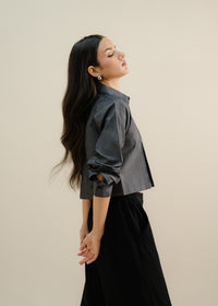 Grey Cropped Button Up