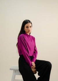 Magenta Cropped Button Up