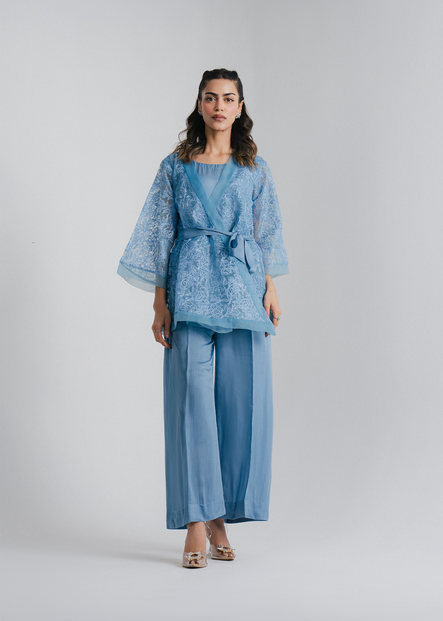 Blue Organza Wrap Suit