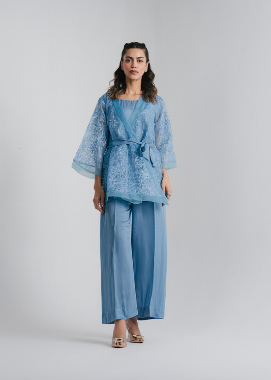 Blue Organza Wrap Suit
