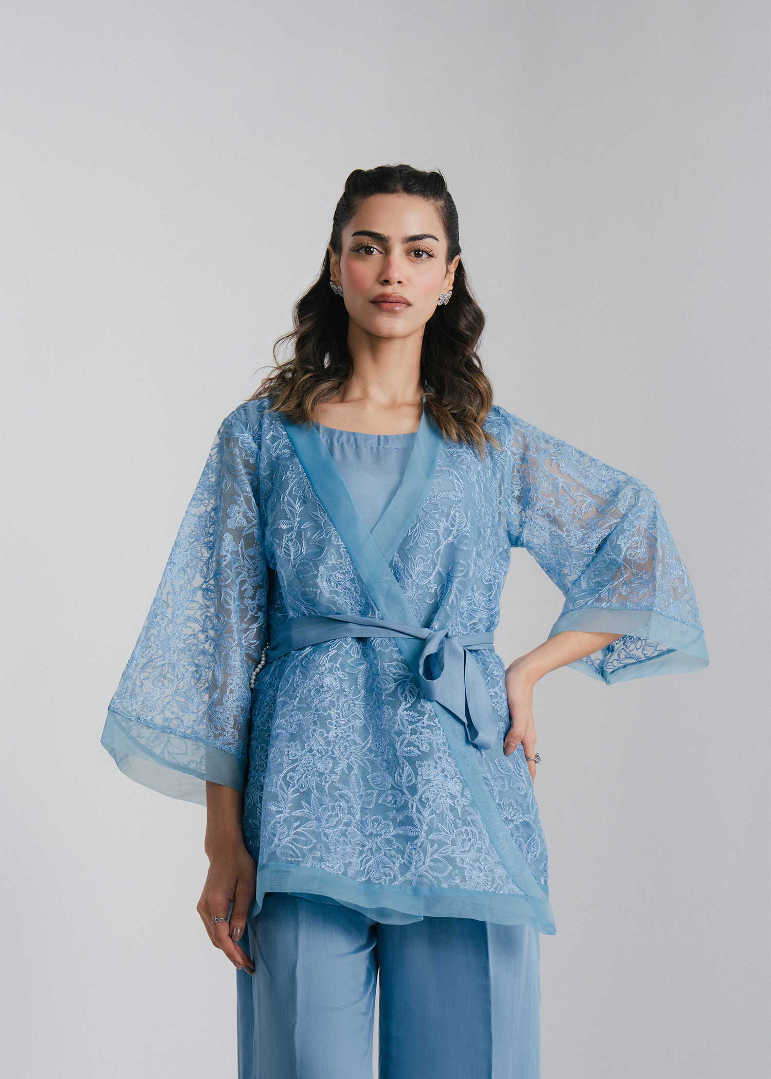 Blue Organza Wrap Suit