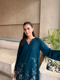 Teal Blue Embroidered Karandi 2 PC Suit