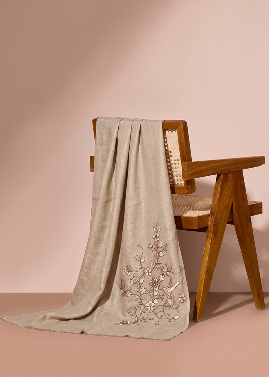 Beige Embroidered Pashmina Shawl