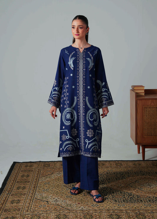 Embroidered Navy Blue Khaddar Suit