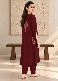 Maroon Embroidered Karandi 2 PC Suit