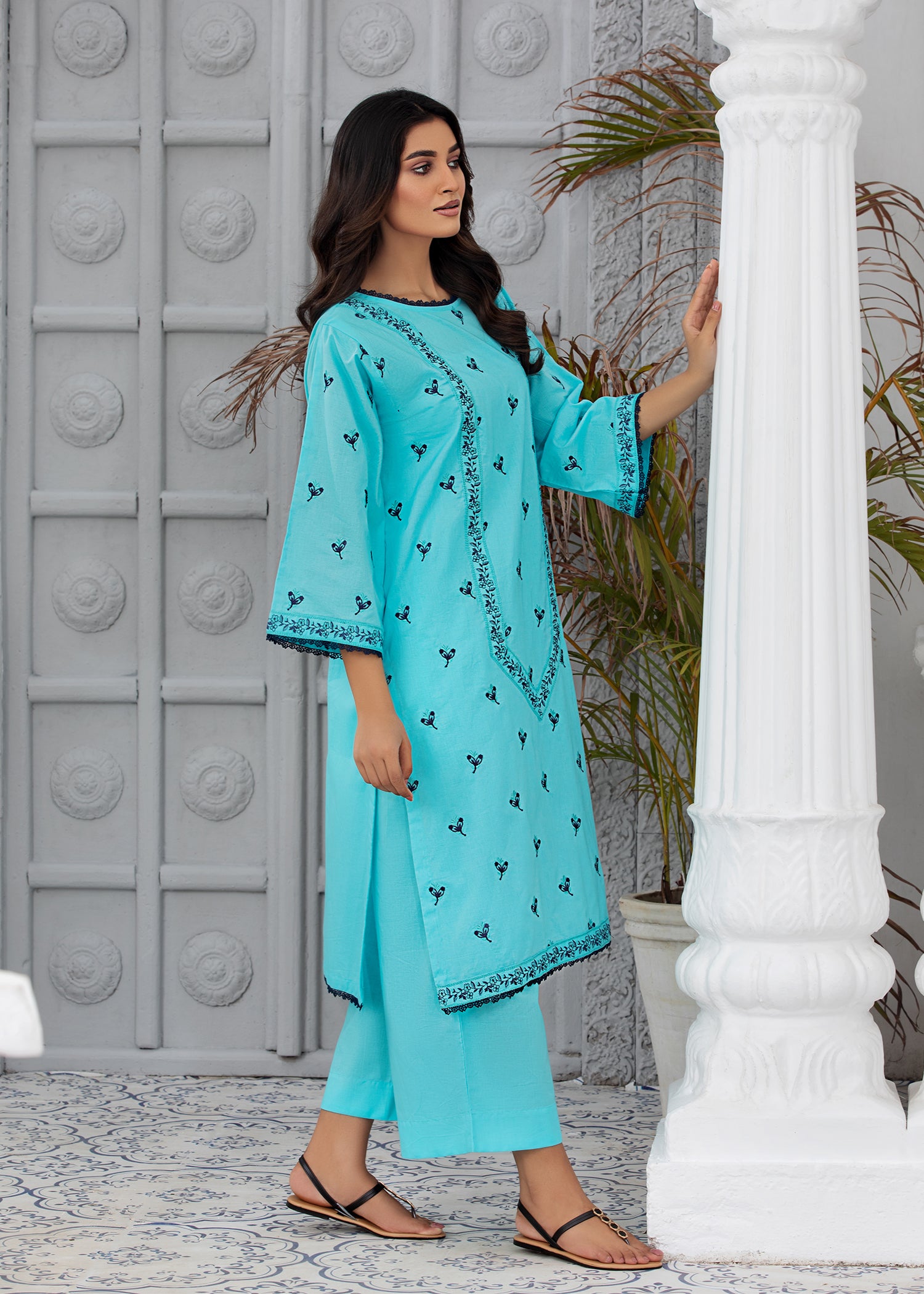 Sky Blue Embroidered Suit