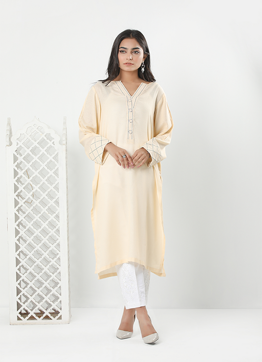 Cream Karandi Shirt Stitched