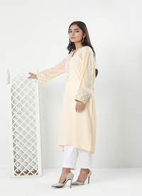 Cream Karandi Shirt Stitched