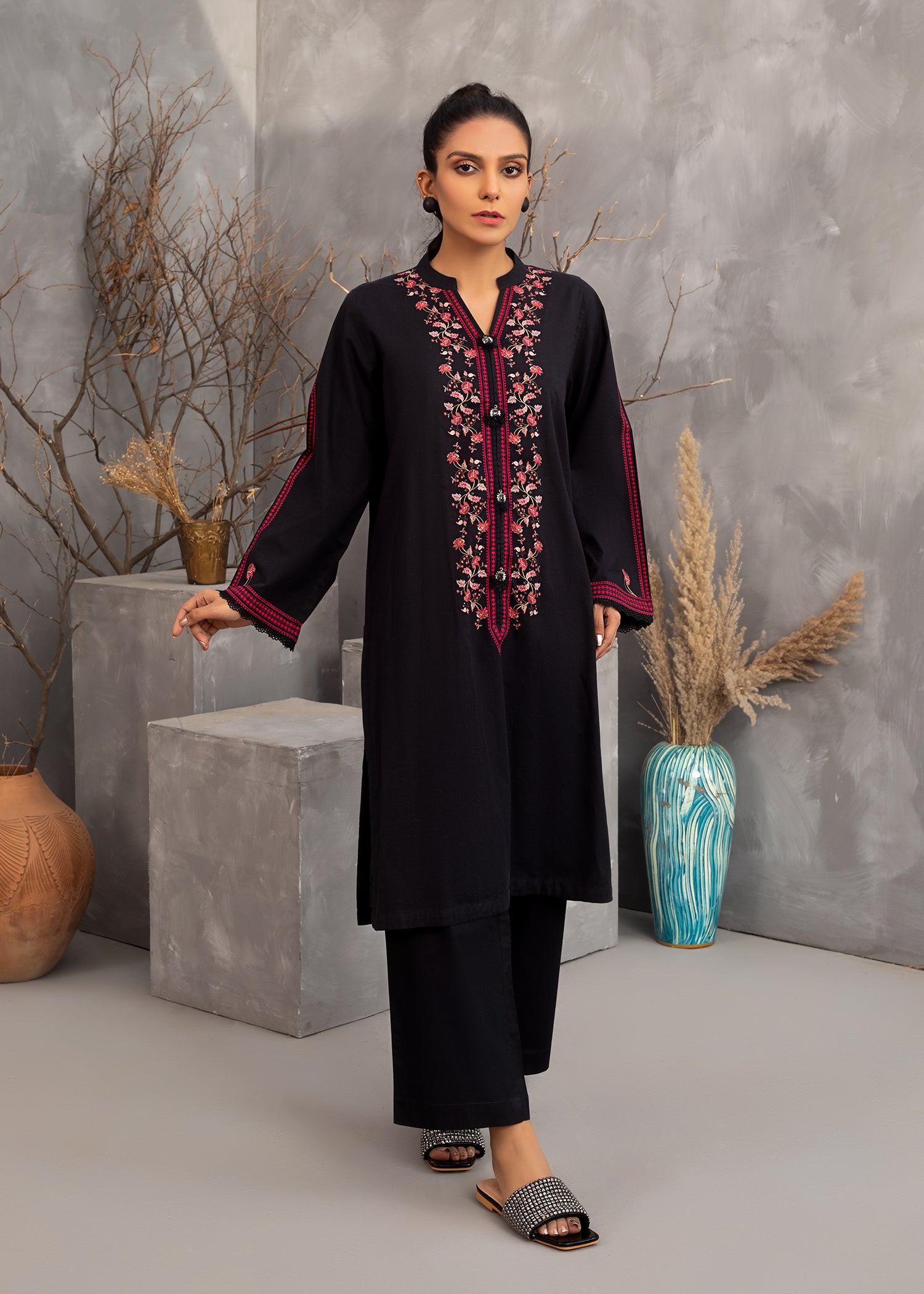 Black Printed Lawn Shirt