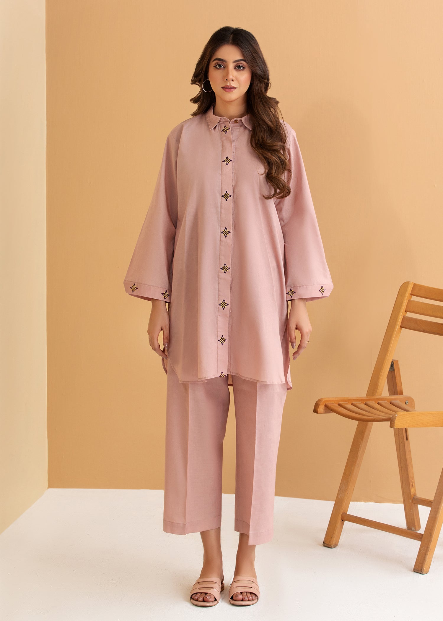 Tea Pink Embroidered Suit