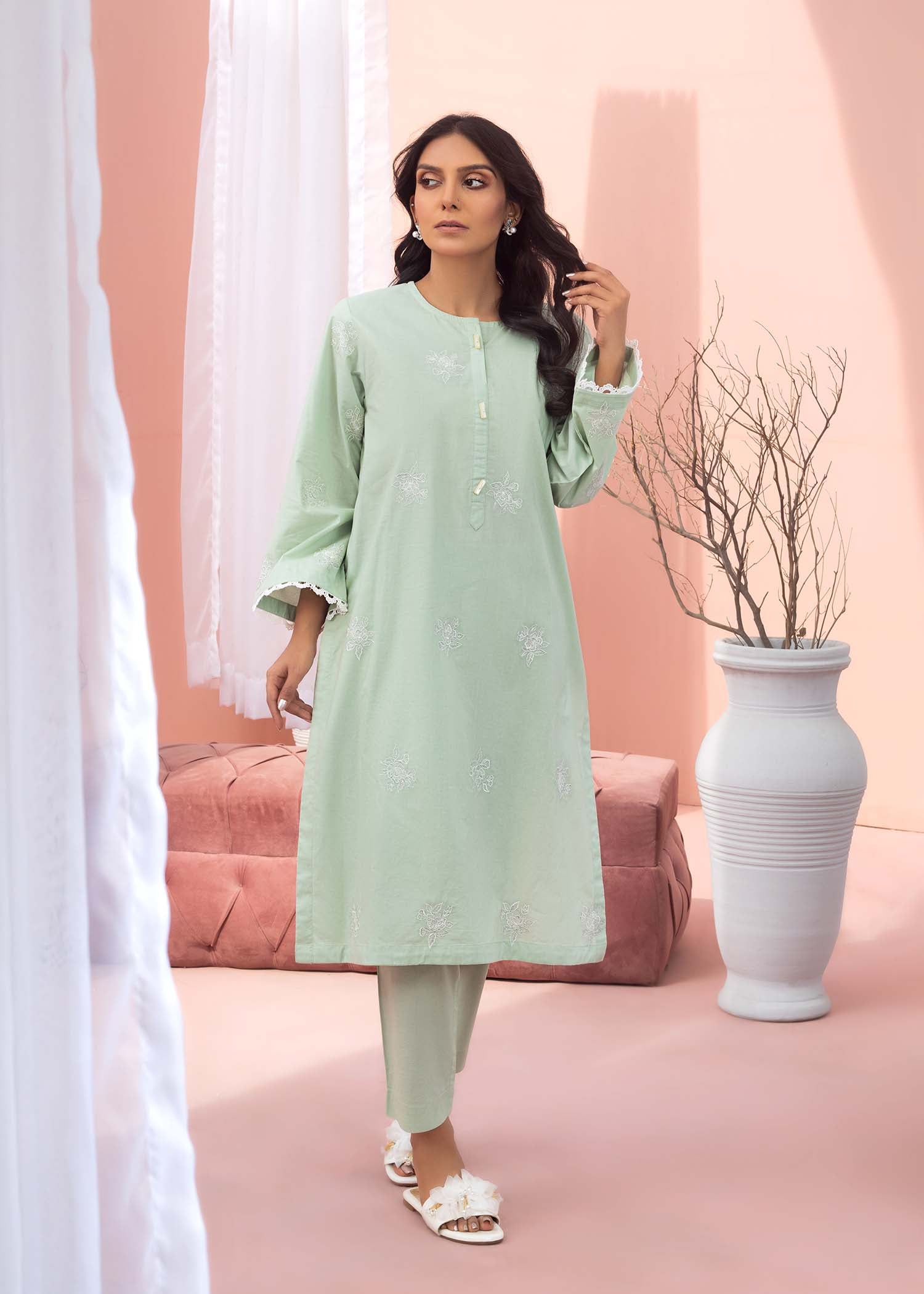 Light Pistacio Embroidered Lawn Suit