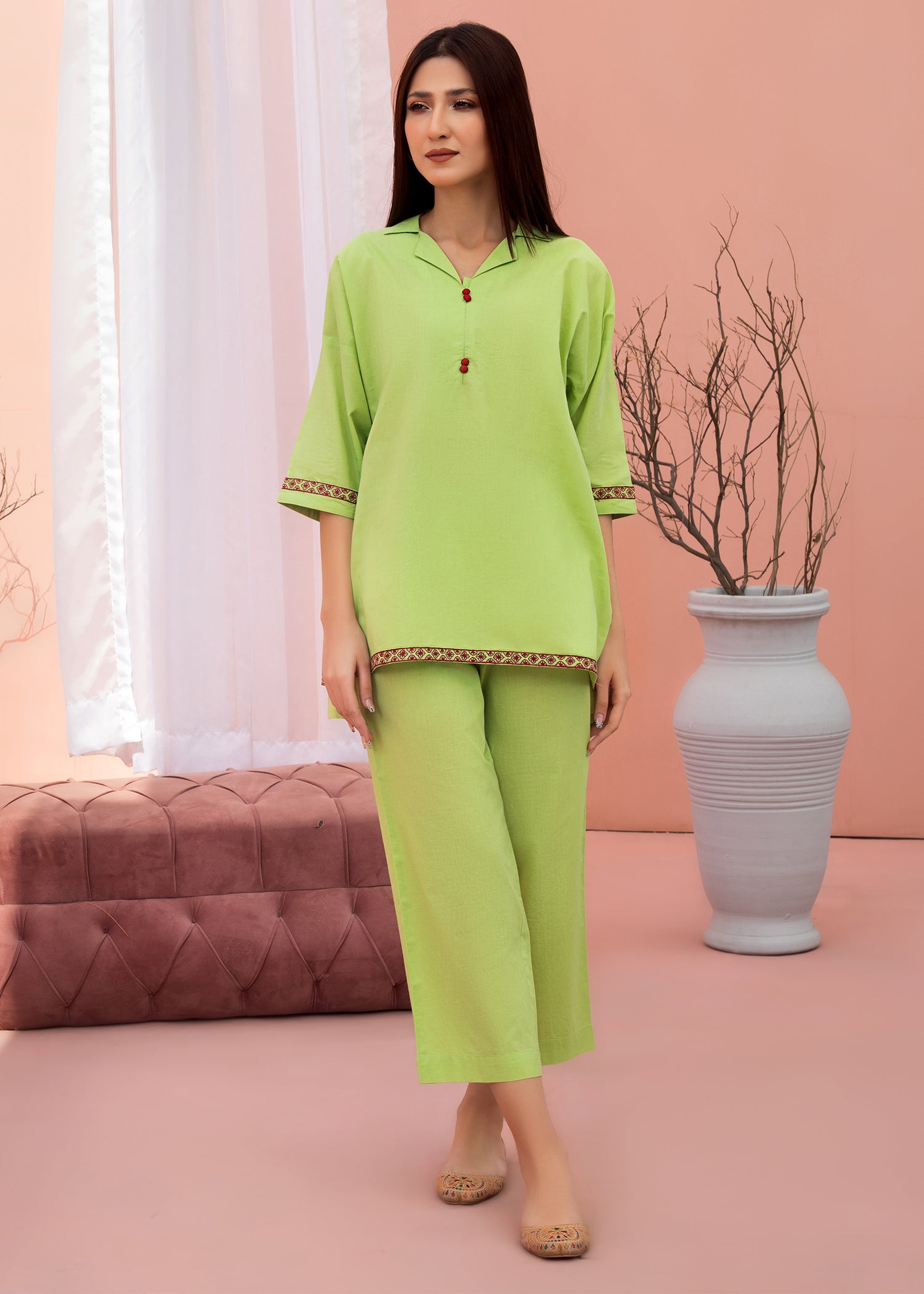Parrot Green Embroidered Co-Ord Set