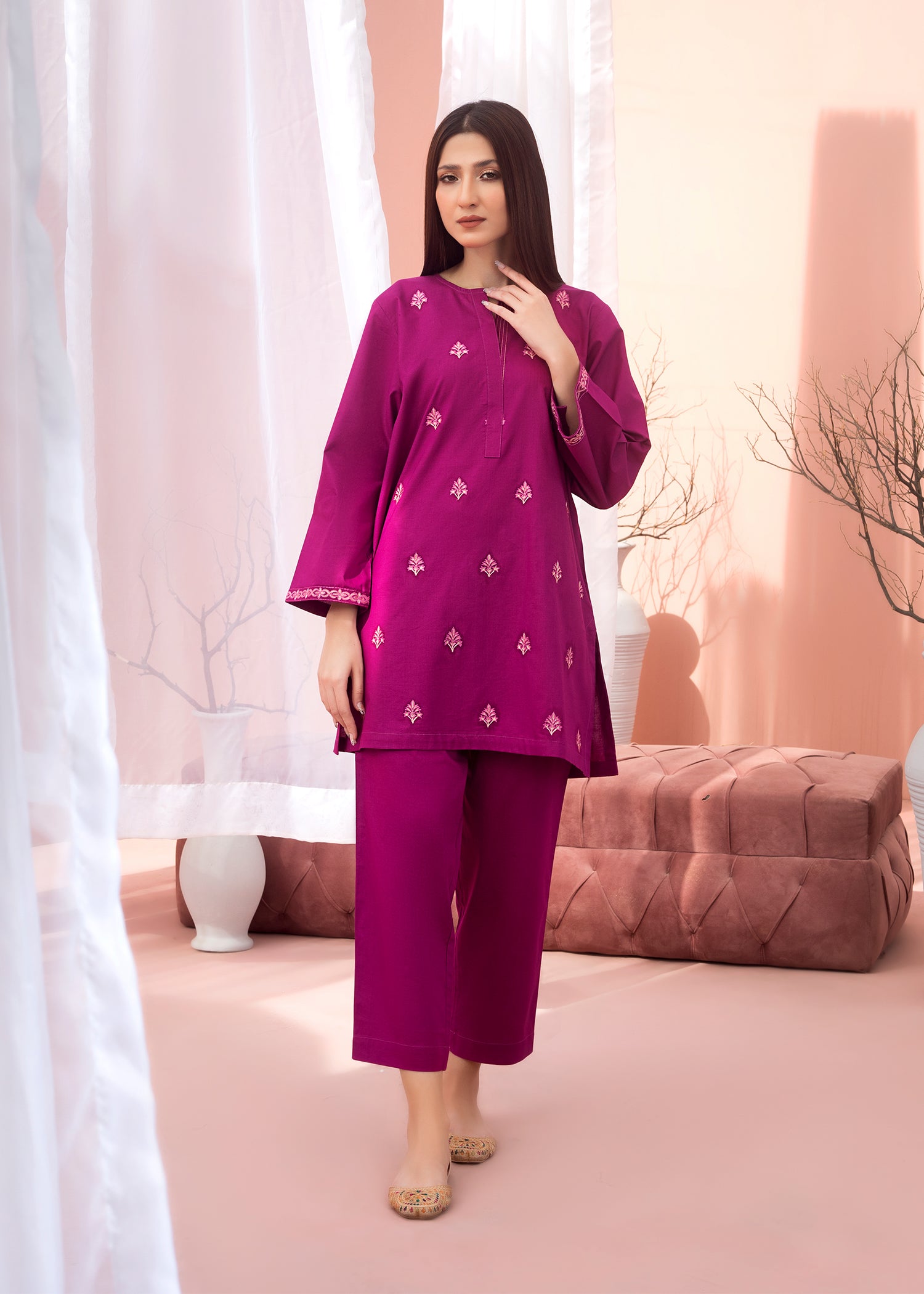 Magenta Embroidered Lawn Suit