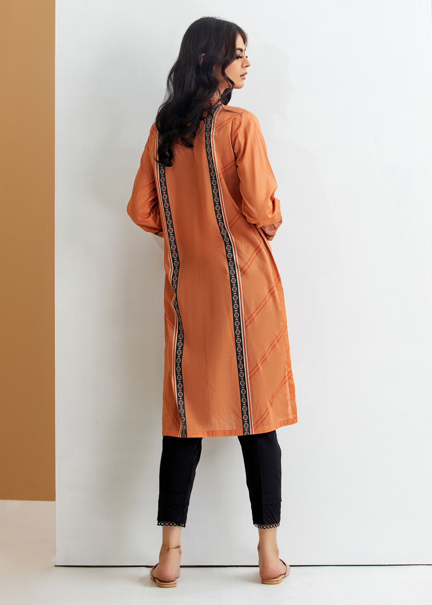 Peach Lawn Shirt Stitched