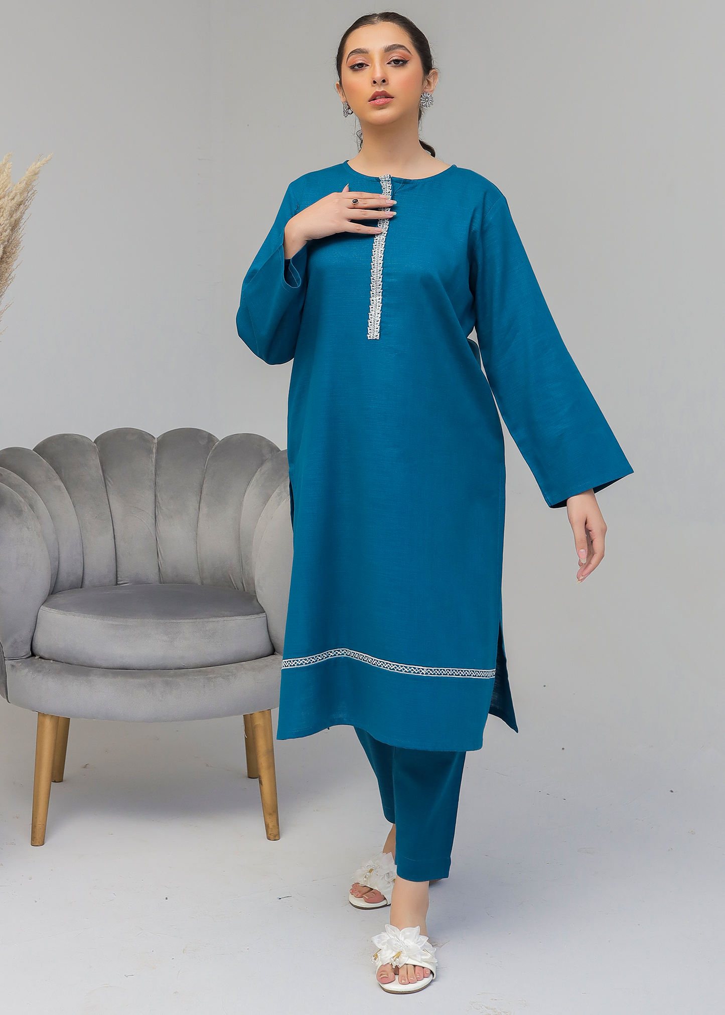 Blue Embroidered Suit