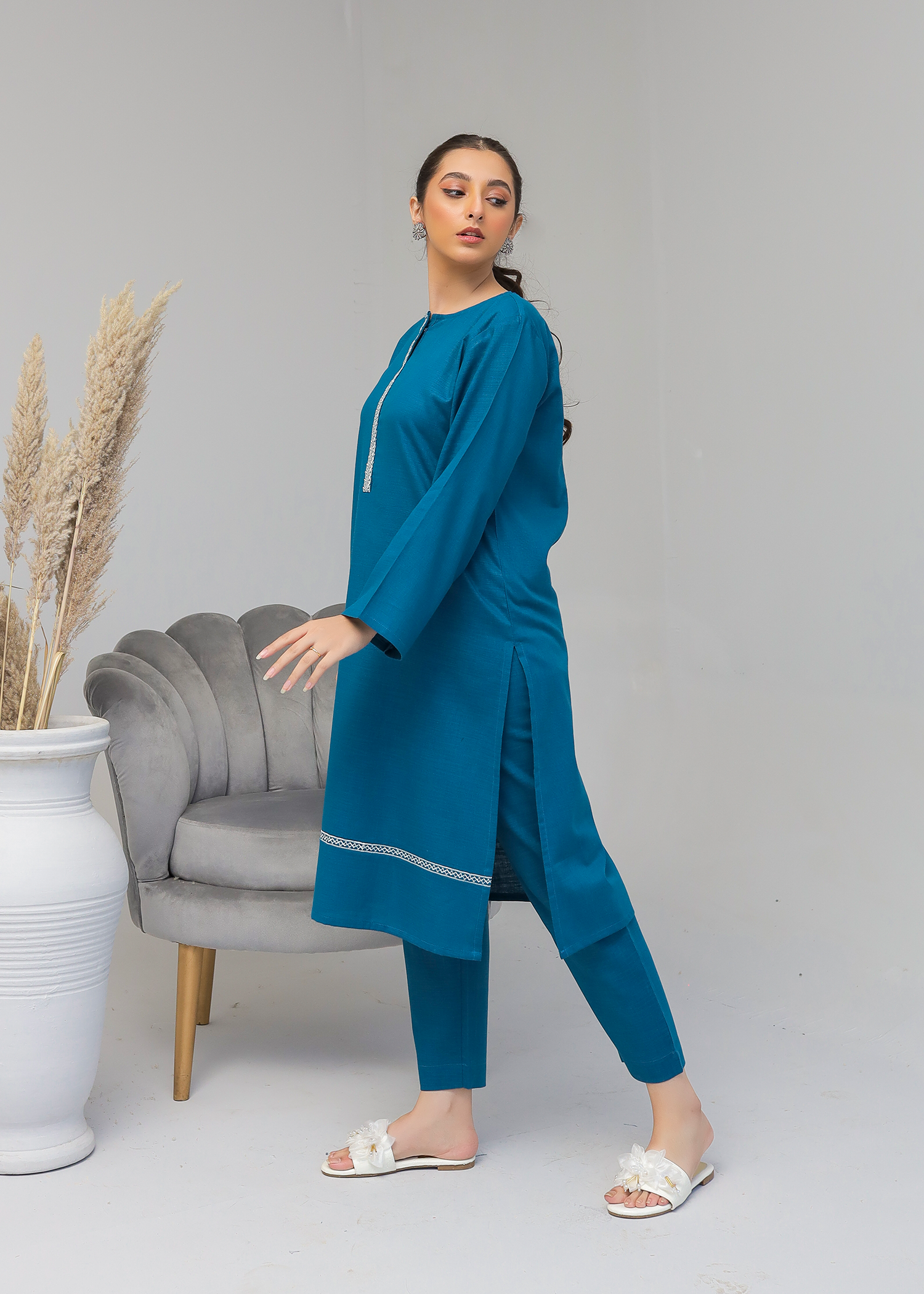 Blue Embroidered Suit