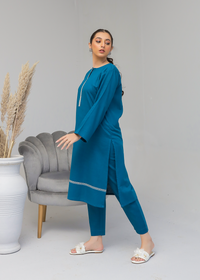 Blue Embroidered Suit