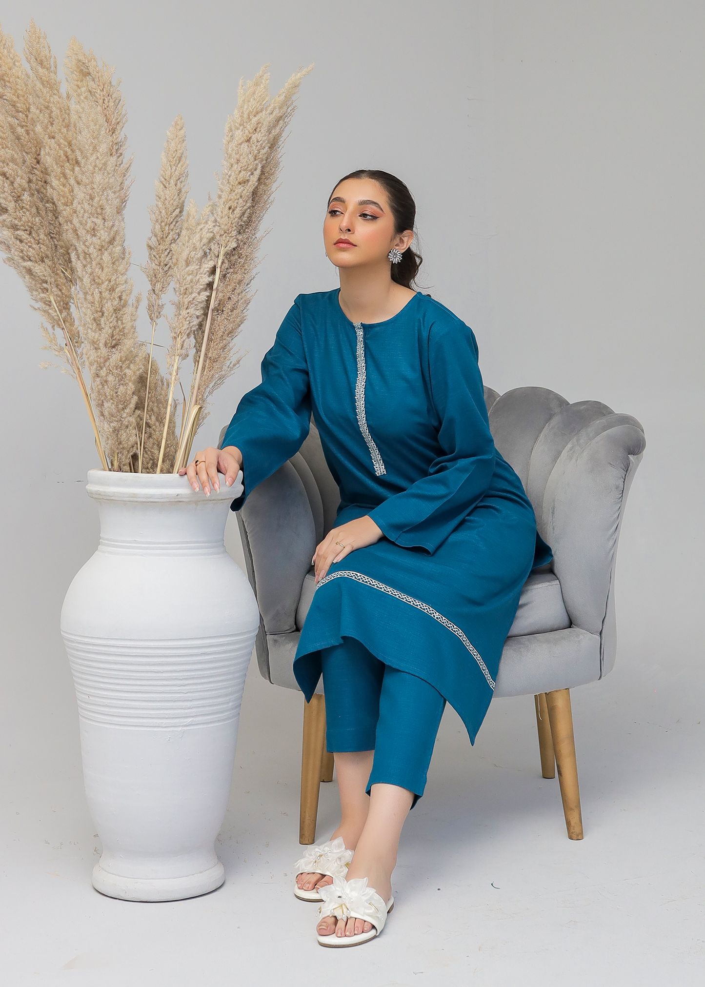 Blue Embroidered Suit