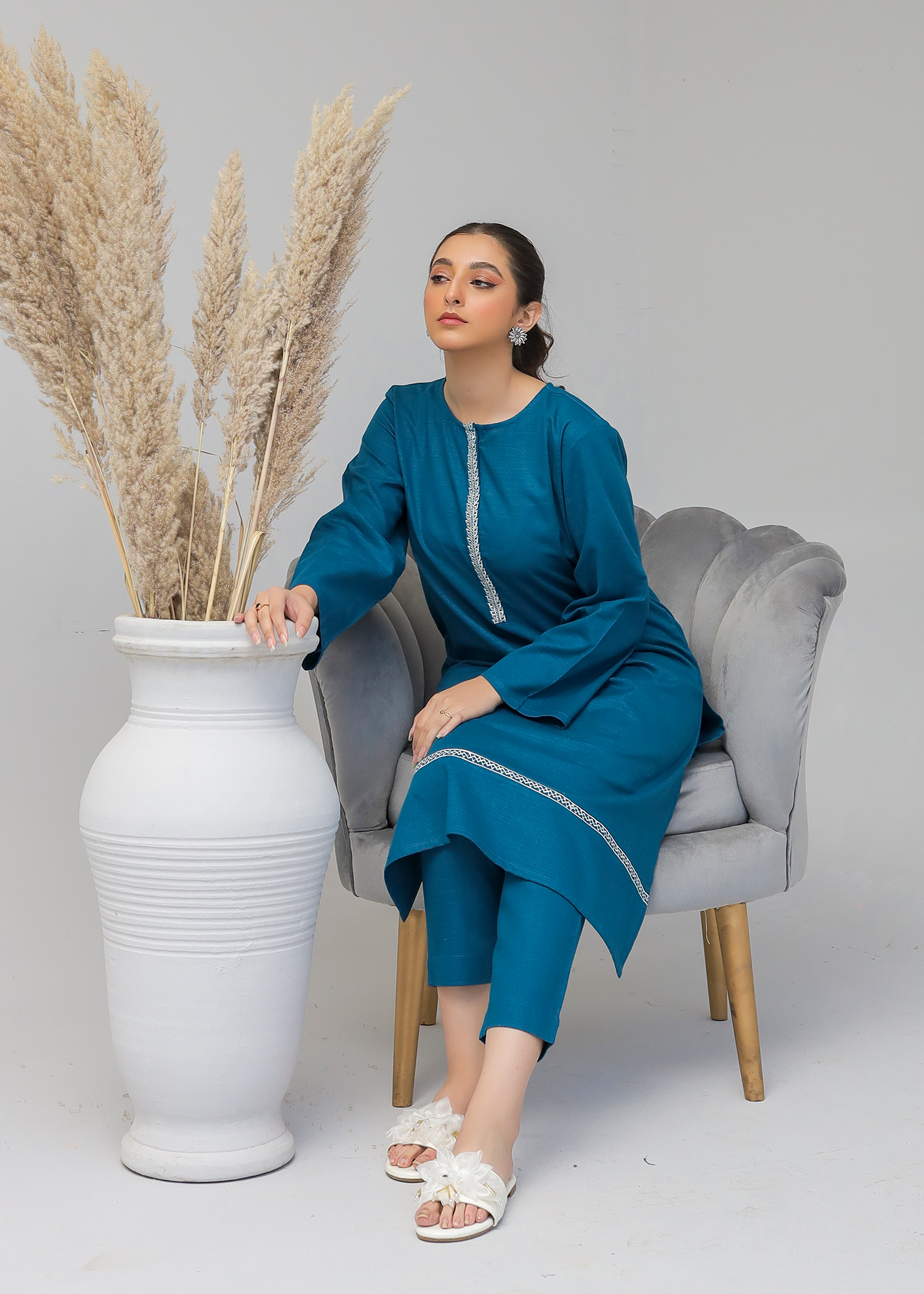 Blue Embroidered Suit