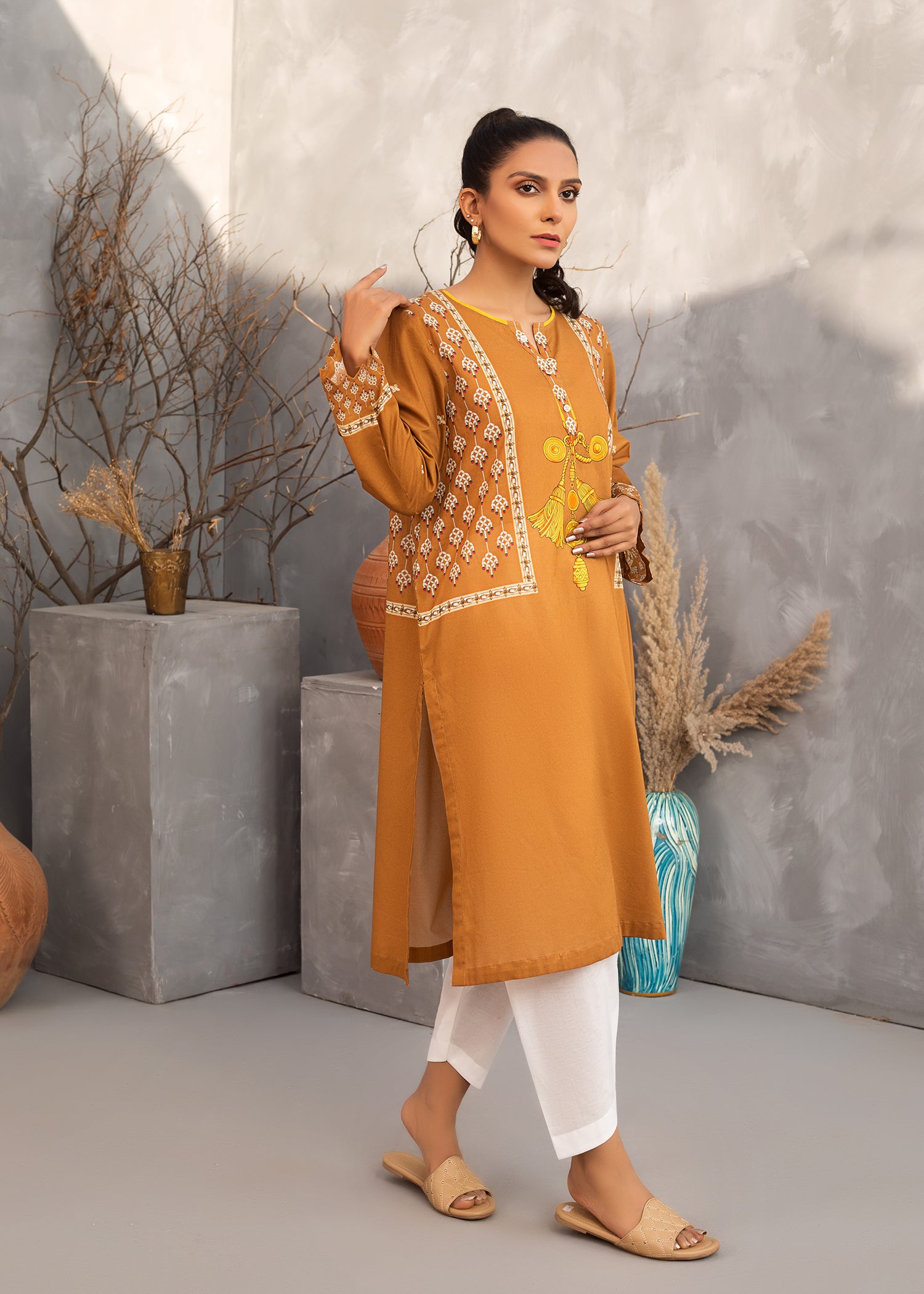 Brown Printed Lawn 2 Piece Unstitched