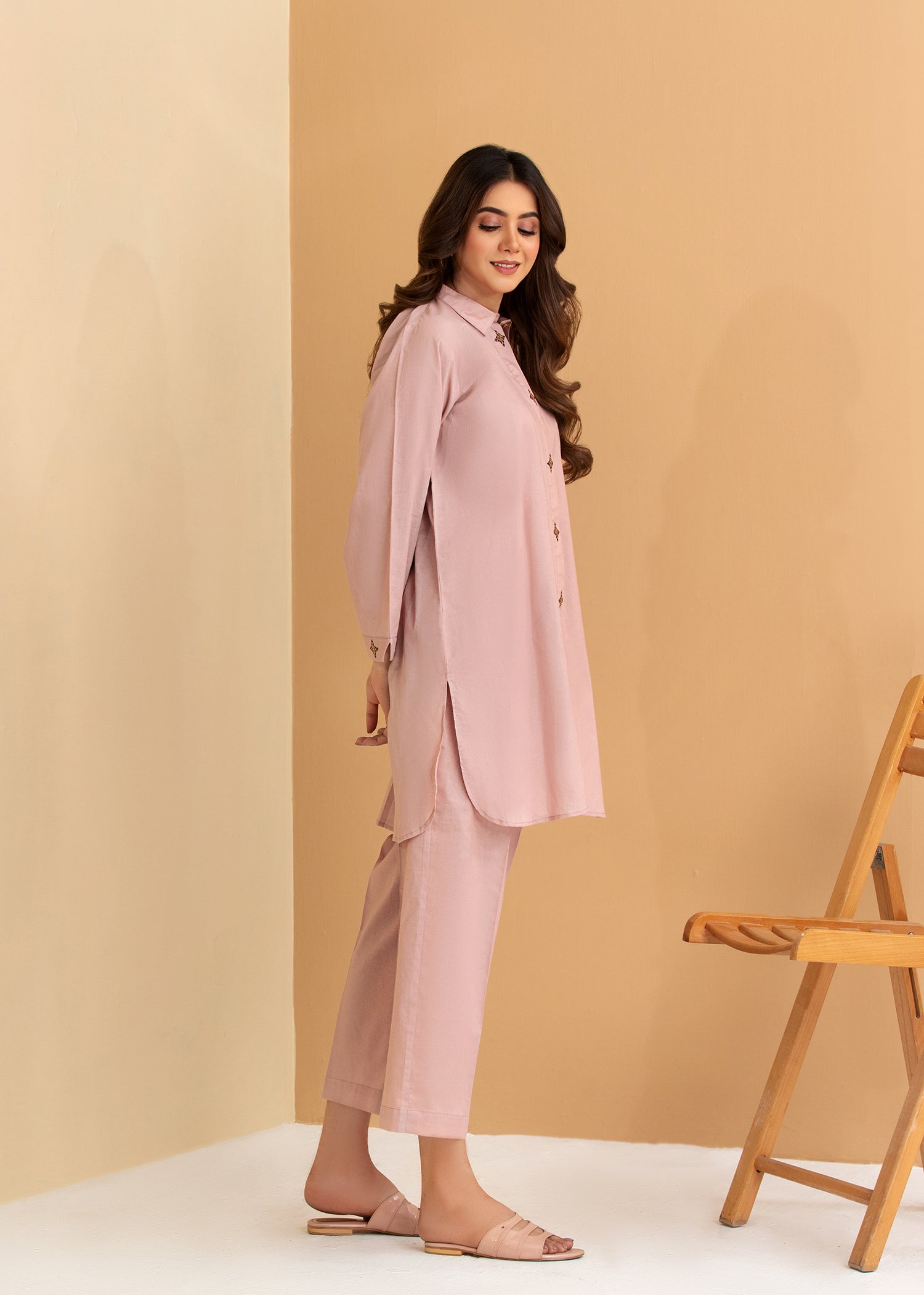 Tea Pink Embroidered Suit