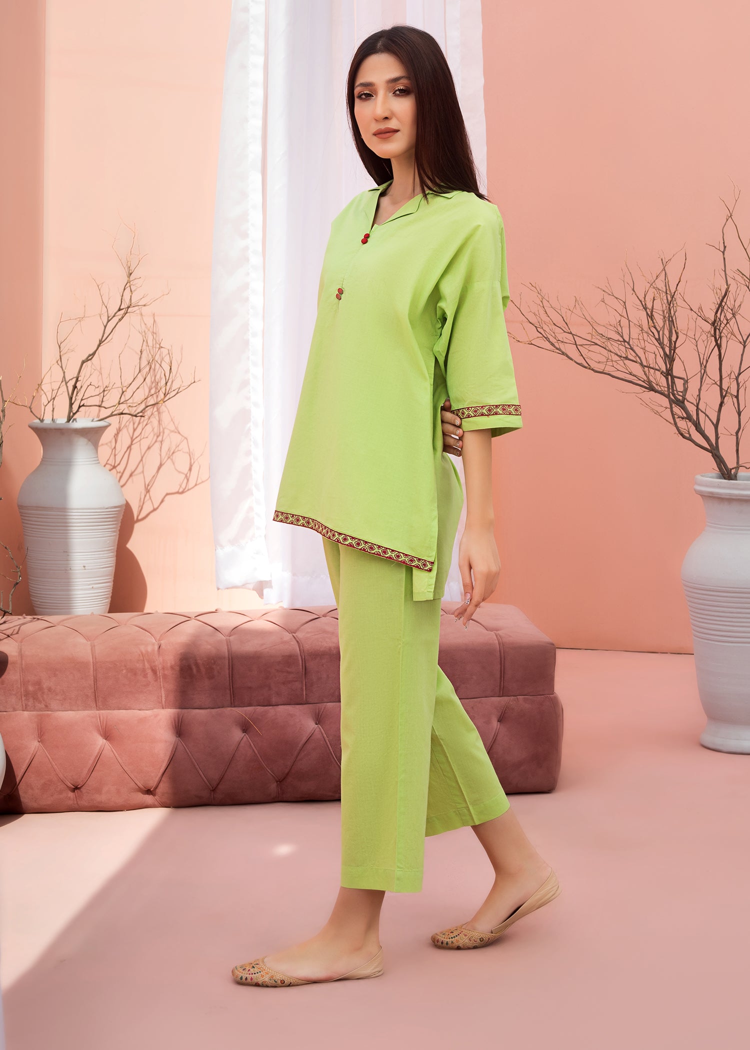 Parrot Green Embroidered Co-Ord Set