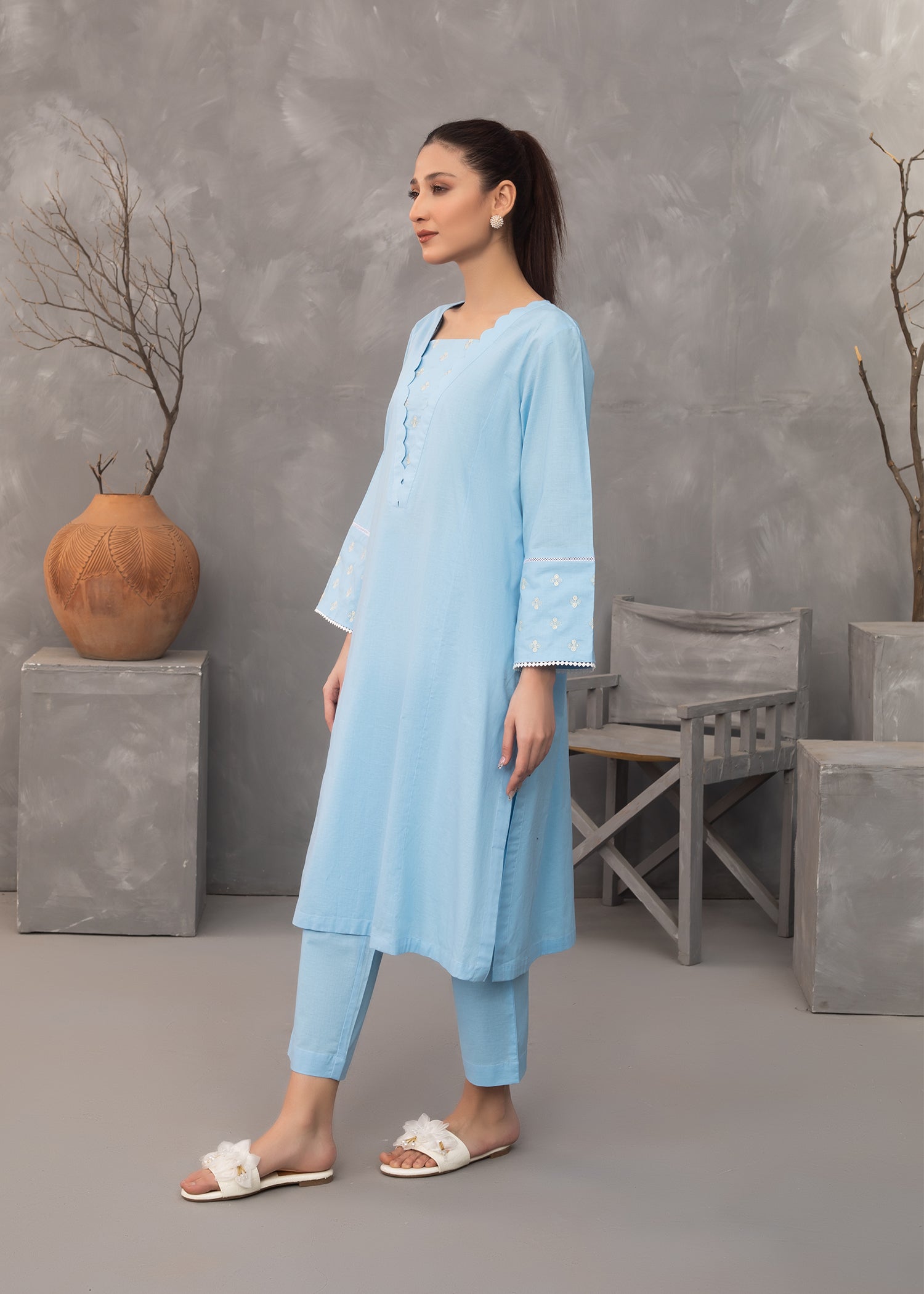 Ice Blue Embroidered Lawn Suit