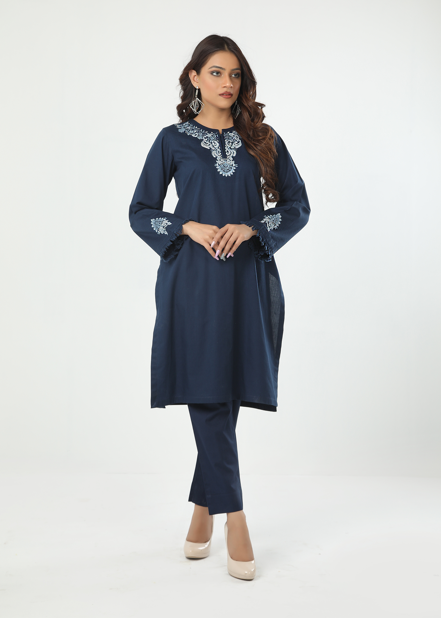 Navy Blue Embroidered 2 Piece Stitched