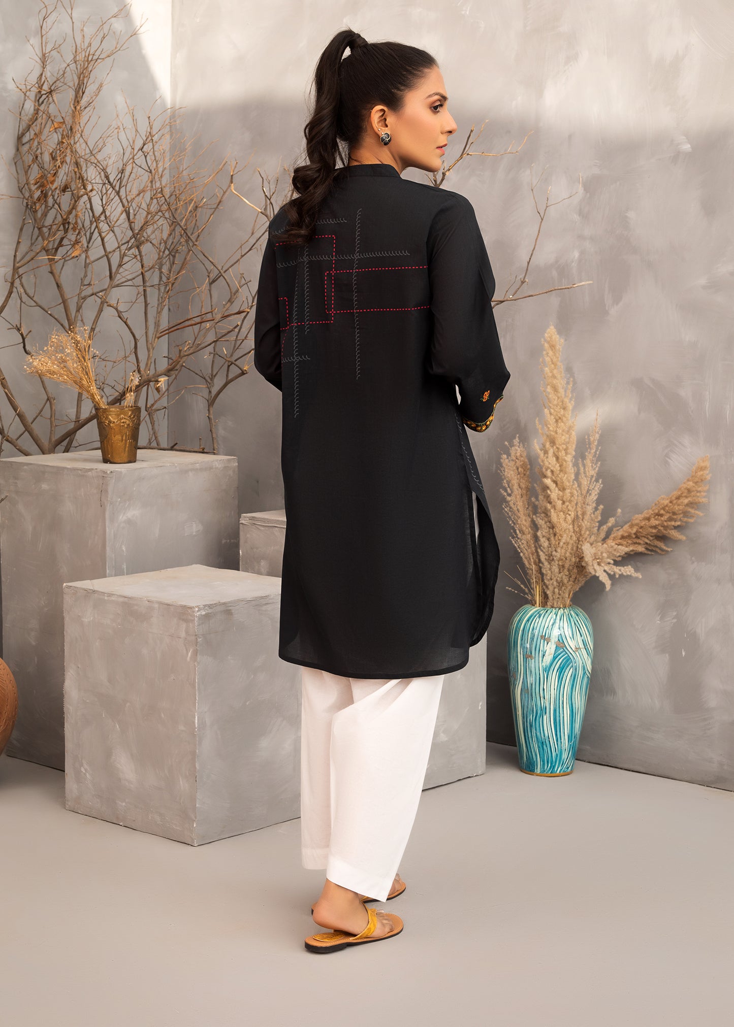 Black Embroidered Printed Lawn Shirt