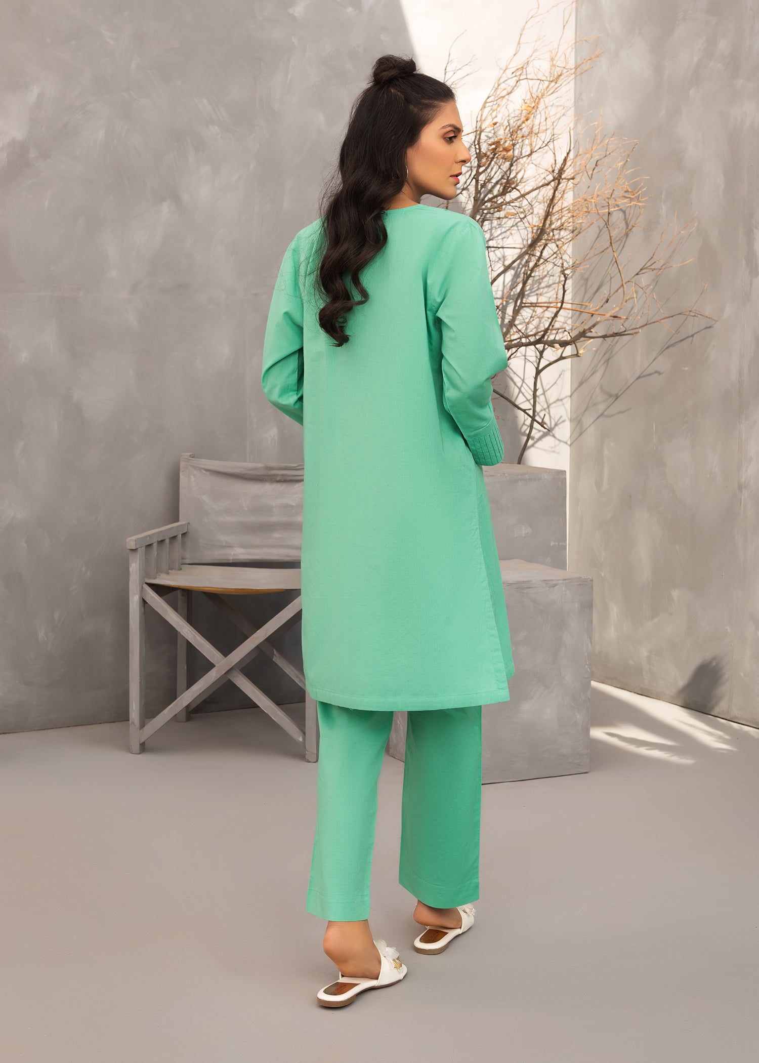 Light Green Solid Lawn Suit