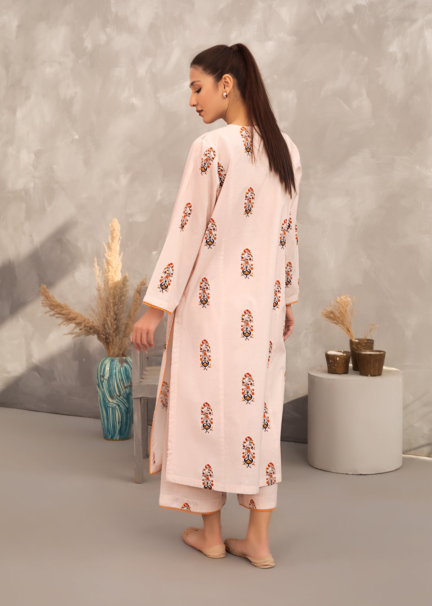 Biege Printed Lawn Suit