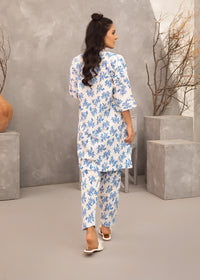 White & Blue Printed Lawn Suit