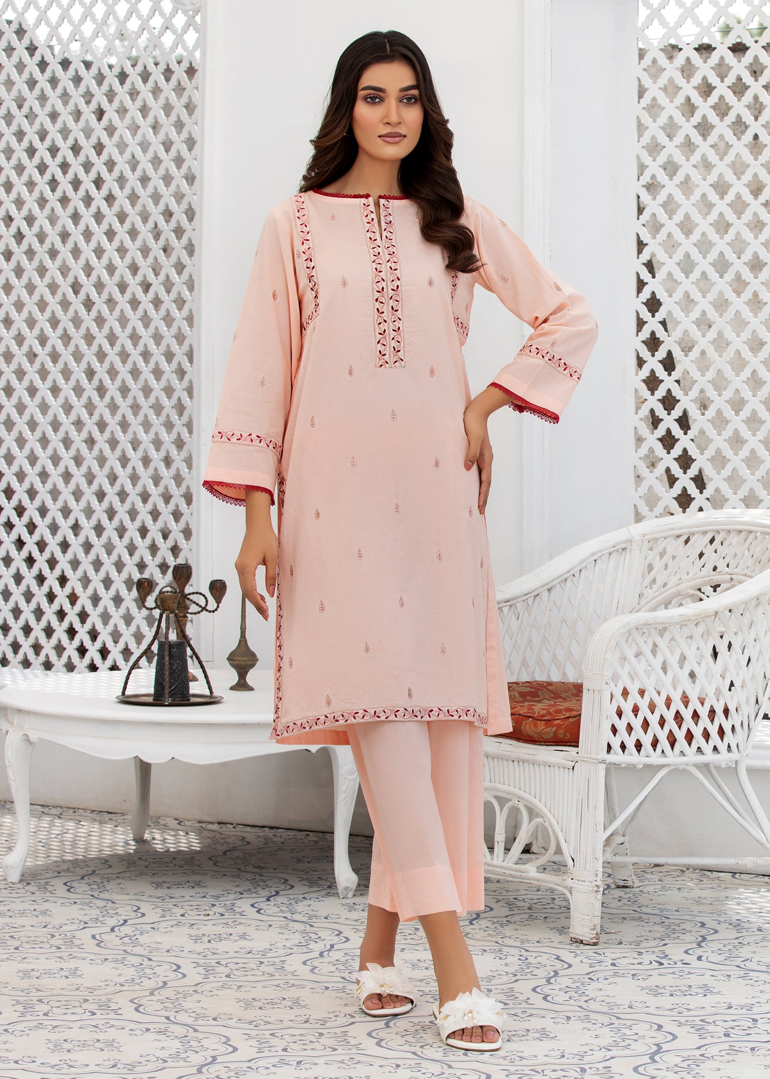 Powder Pink Embroidered Suit