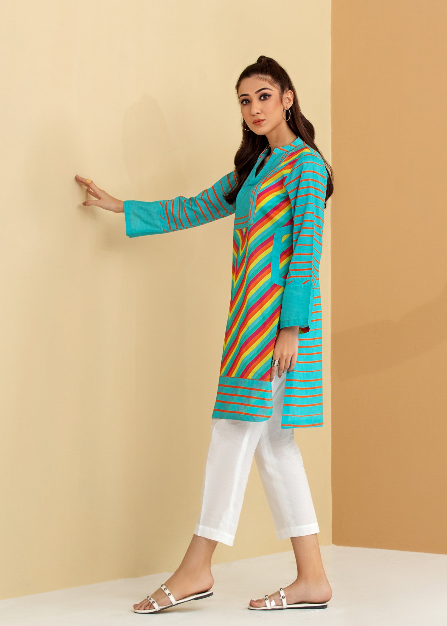 Multi Shade Lawn Shirt Stitched