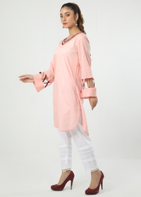 Slub Lawn Baby Pink Shirt Stitched