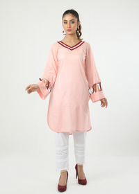 Slub Lawn Baby Pink Shirt Stitched