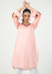 Slub Lawn Baby Pink Shirt Stitched