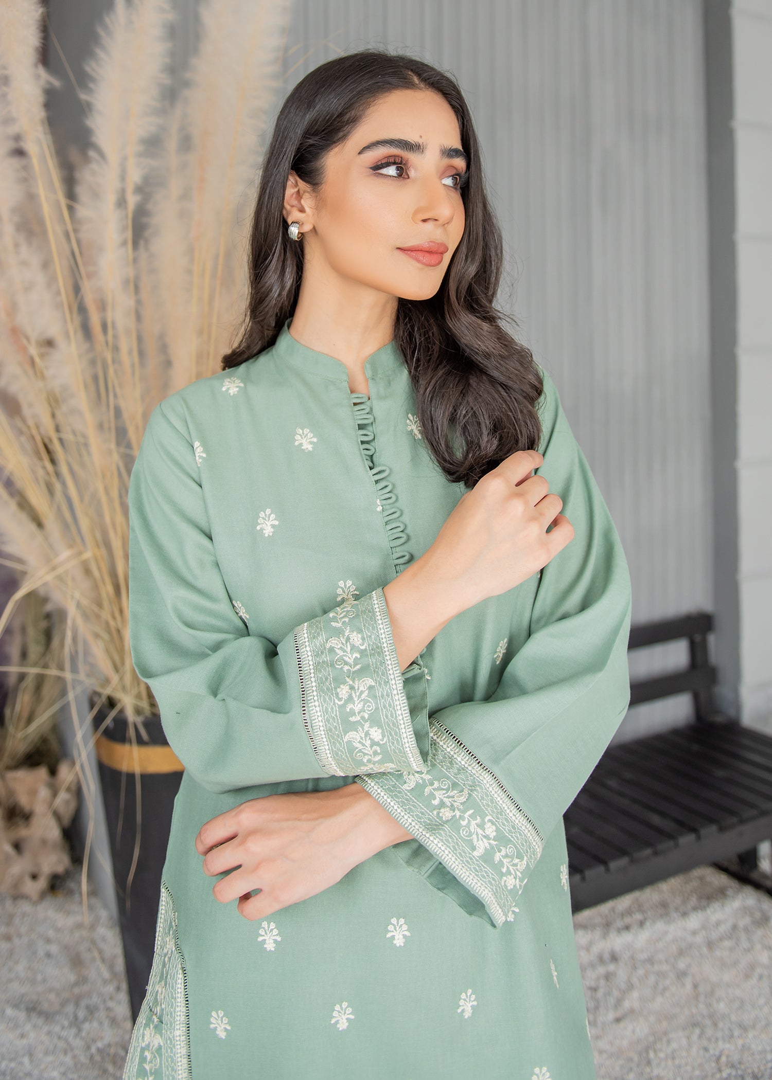 Pista Green Embroidered Suit