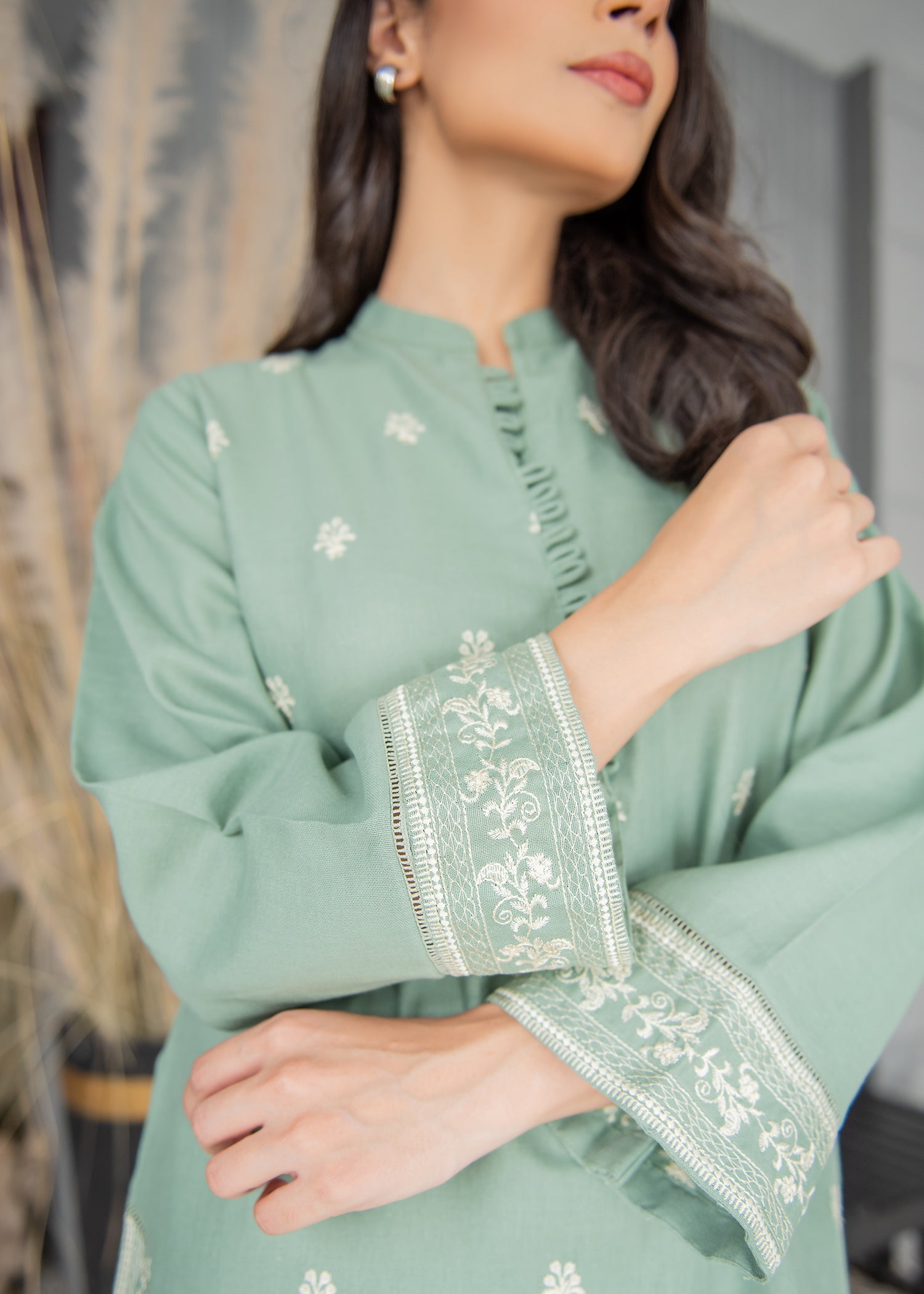 Pista Green Embroidered Suit