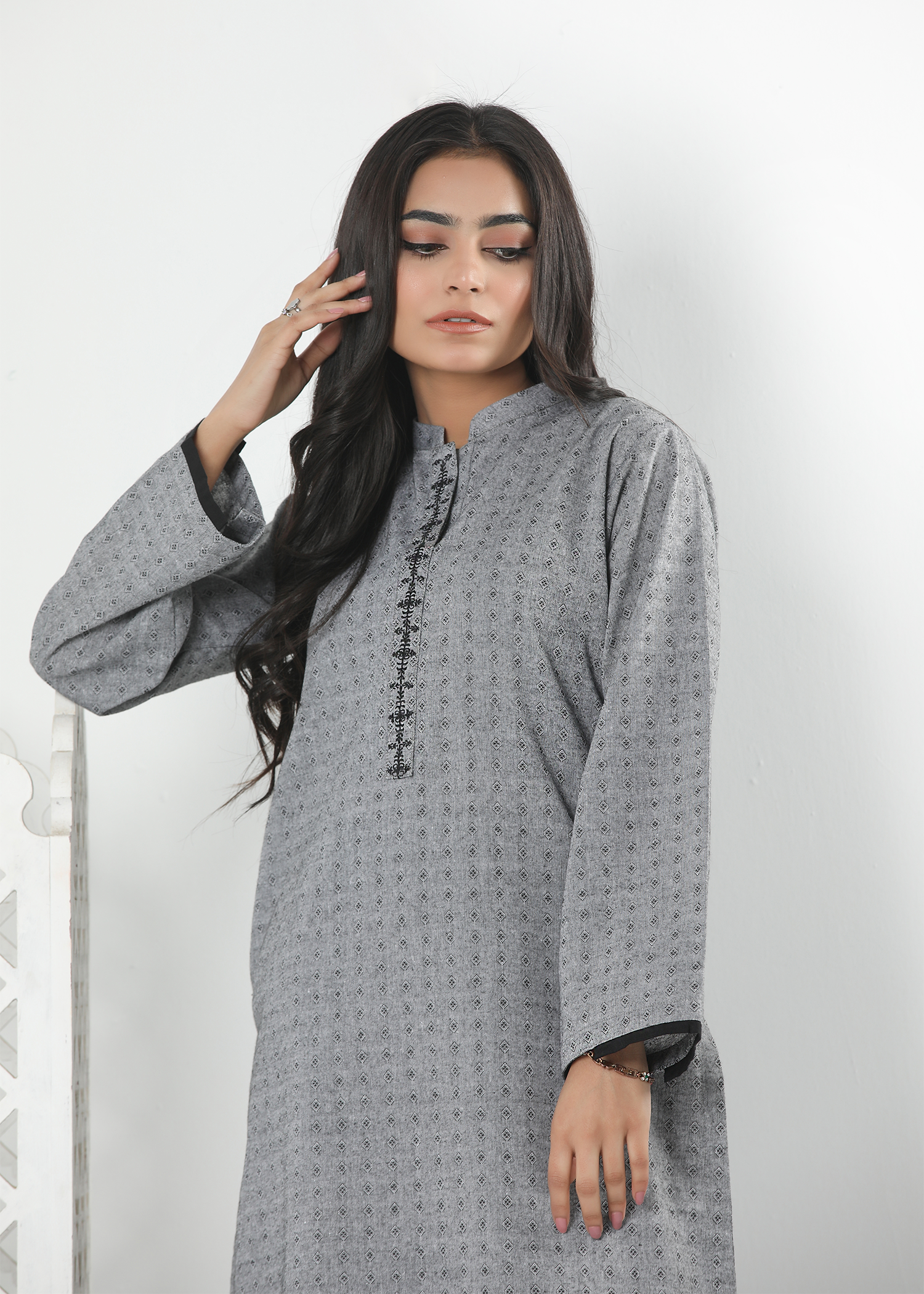 Light Grey Poly Winter Jacquard Embroidered Shirt