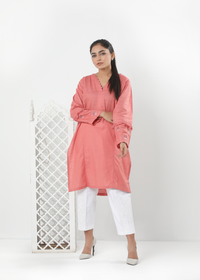 Slub Khaddar Tea Pink Embroidered Shirt