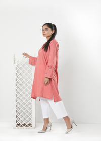 Slub Khaddar Tea Pink Embroidered Shirt